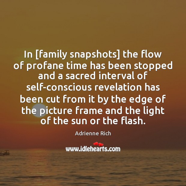 In [family snapshots] the flow of profane time has been stopped and Adrienne Rich Picture Quote