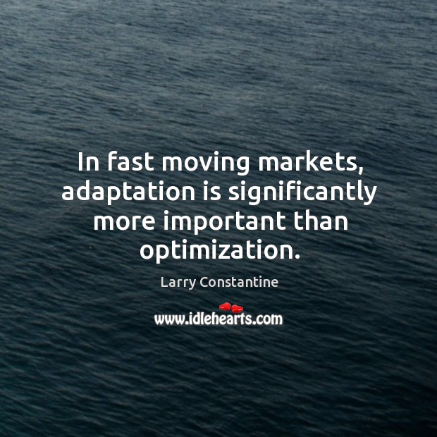 In fast moving markets, adaptation is significantly more important than optimization. Larry Constantine Picture Quote