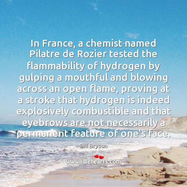 In France, a chemist named Pilatre de Rozier tested the flammability of Bill Bryson Picture Quote