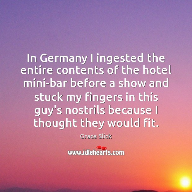 In Germany I ingested the entire contents of the hotel mini-bar before Grace Slick Picture Quote