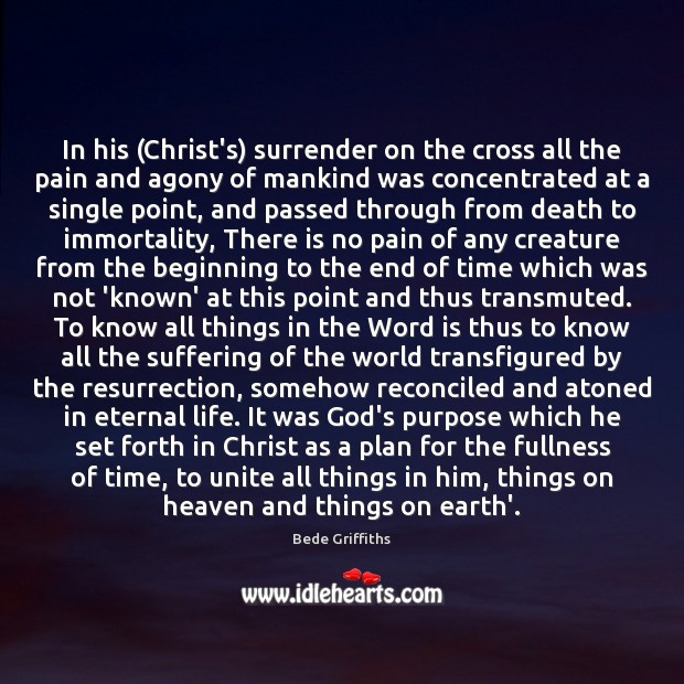 In his (Christ’s) surrender on the cross all the pain and agony Bede Griffiths Picture Quote