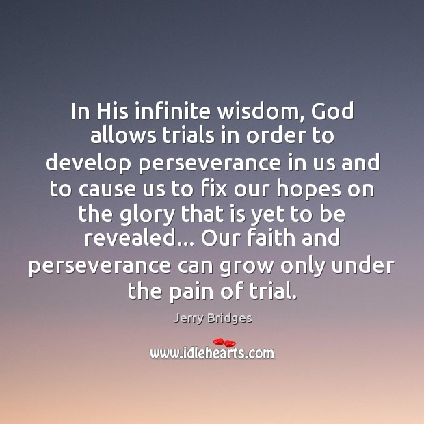 In His infinite wisdom, God allows trials in order to develop perseverance Jerry Bridges Picture Quote