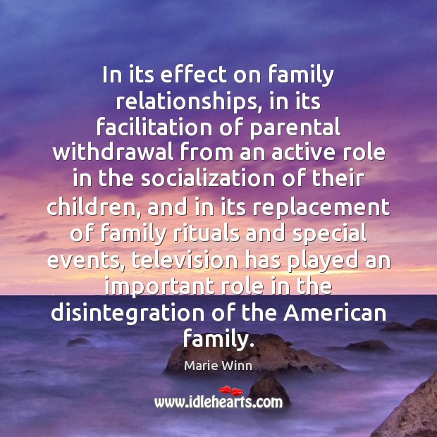 In its effect on family relationships, in its facilitation of parental withdrawal Marie Winn Picture Quote