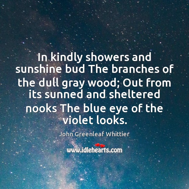 In kindly showers and sunshine bud The branches of the dull gray John Greenleaf Whittier Picture Quote