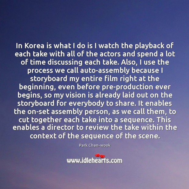 In Korea is what I do is I watch the playback of Park Chan-wook Picture Quote