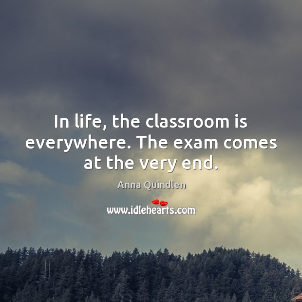 In life, the classroom is everywhere. The exam comes at the very end. Anna Quindlen Picture Quote