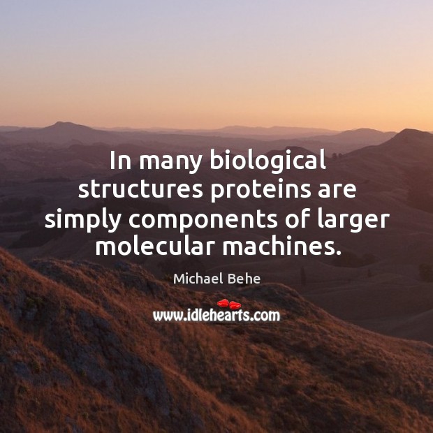 In many biological structures proteins are simply components of larger molecular machines. Michael Behe Picture Quote