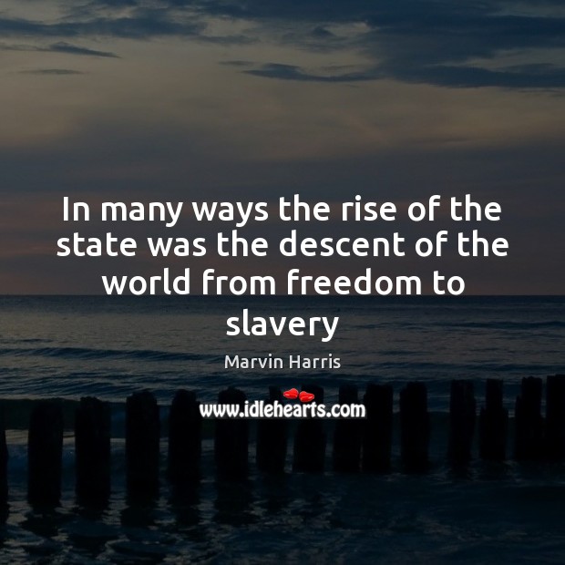 In many ways the rise of the state was the descent of the world from freedom to slavery Marvin Harris Picture Quote