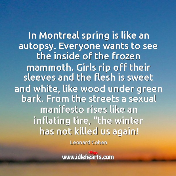 In Montreal spring is like an autopsy. Everyone wants to see the Leonard Cohen Picture Quote