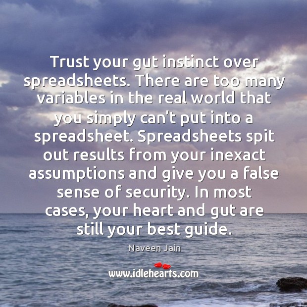 In most cases, your heart and gut are still your best guide. Naveen Jain Picture Quote