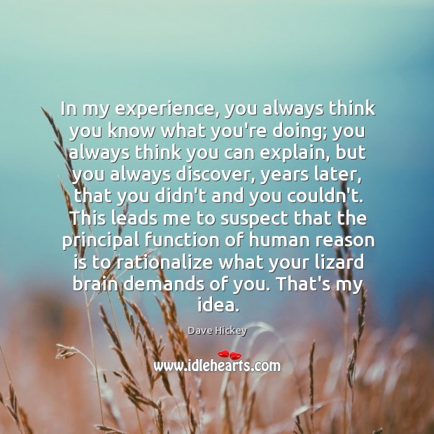 In my experience, you always think you know what you’re doing; you Dave Hickey Picture Quote