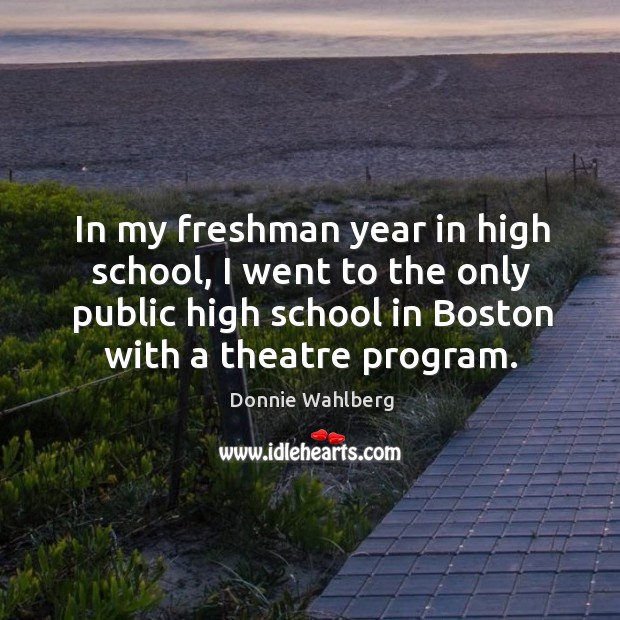In my freshman year in high school, I went to the only public high school in boston with a theatre program. Donnie Wahlberg Picture Quote