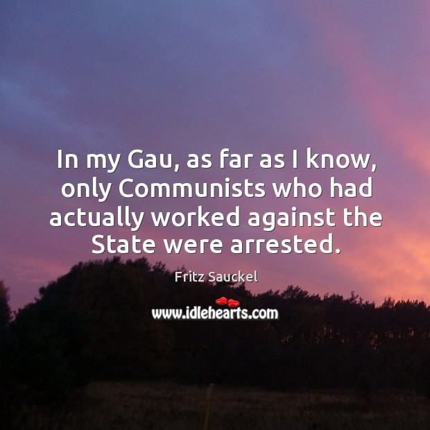 In my gau, as far as I know, only communists who had actually worked against the state were arrested. Fritz Sauckel Picture Quote