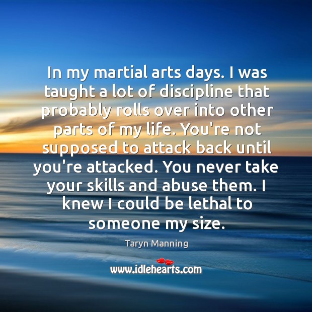In my martial arts days. I was taught a lot of discipline Taryn Manning Picture Quote