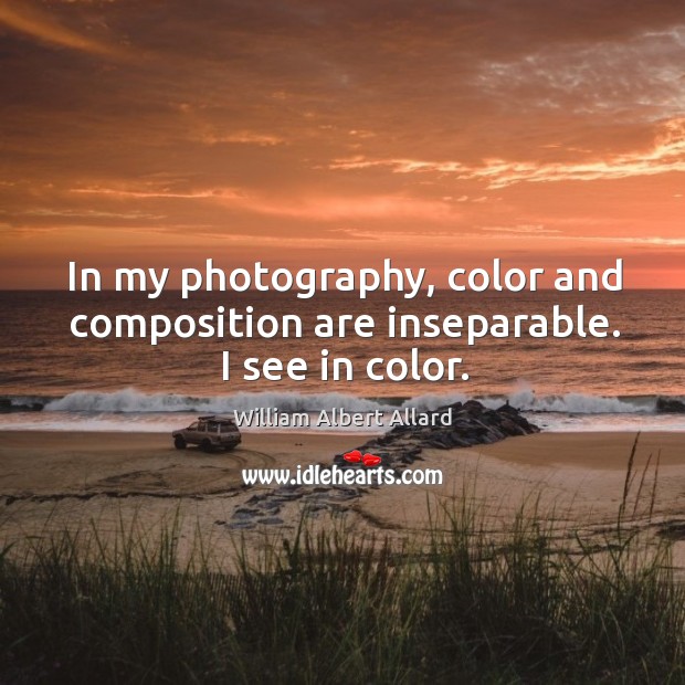 In my photography, color and composition are inseparable. I see in color. William Albert Allard Picture Quote