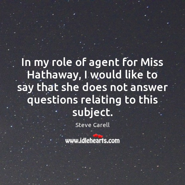 In my role of agent for Miss Hathaway, I would like to Image