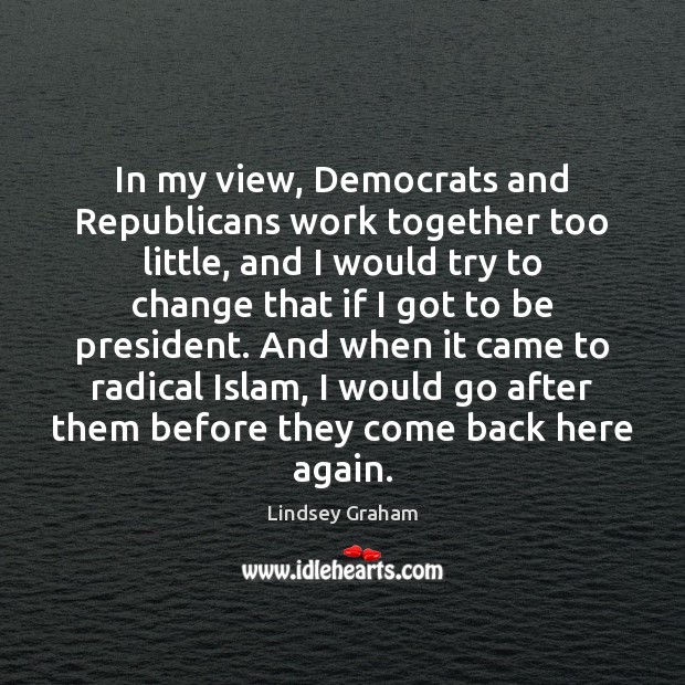 In my view, Democrats and Republicans work together too little, and I Lindsey Graham Picture Quote