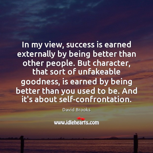 In my view, success is earned externally by being better than other David Brooks Picture Quote