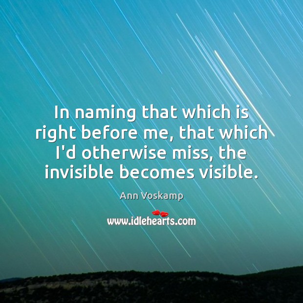 In naming that which is right before me, that which I’d otherwise Ann Voskamp Picture Quote
