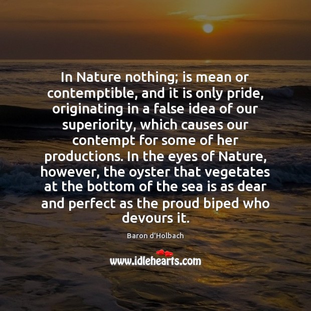 In Nature nothing; is mean or contemptible, and it is only pride, Baron d’Holbach Picture Quote