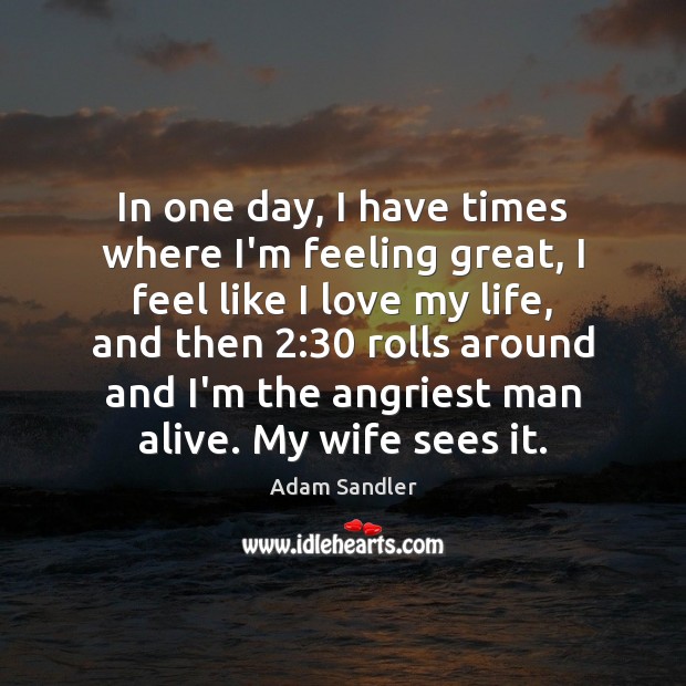 In one day, I have times where I’m feeling great, I feel Adam Sandler Picture Quote