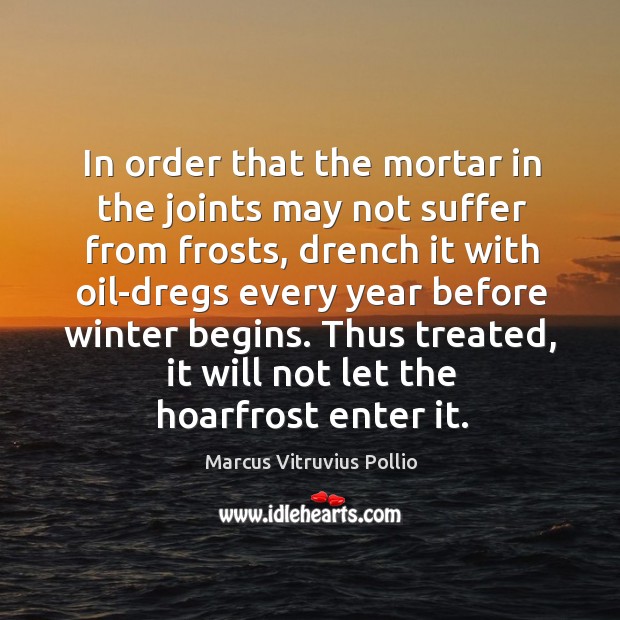 In order that the mortar in the joints may not suffer from Marcus Vitruvius Pollio Picture Quote
