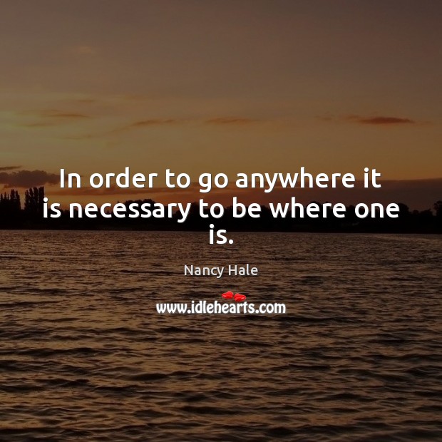 In order to go anywhere it is necessary to be where one is. Nancy Hale Picture Quote