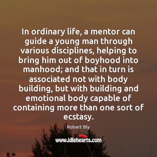 In ordinary life, a mentor can guide a young man through various Robert Bly Picture Quote
