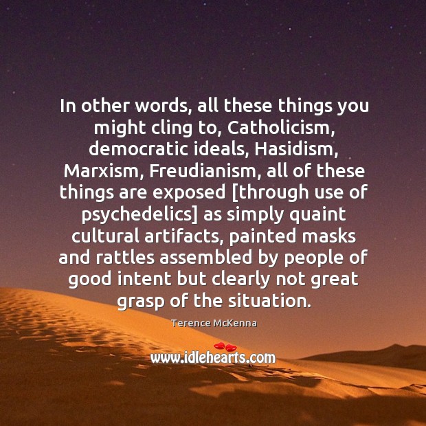 In other words, all these things you might cling to, Catholicism, democratic Terence McKenna Picture Quote