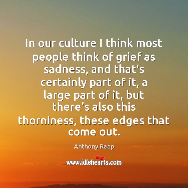 In our culture I think most people think of grief as sadness, Anthony Rapp Picture Quote