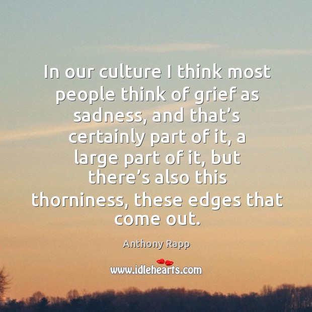 In our culture I think most people think of grief as sadness, and that’s certainly part of it Anthony Rapp Picture Quote