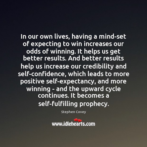 In our own lives, having a mind-set of expecting to win increases Stephen Covey Picture Quote