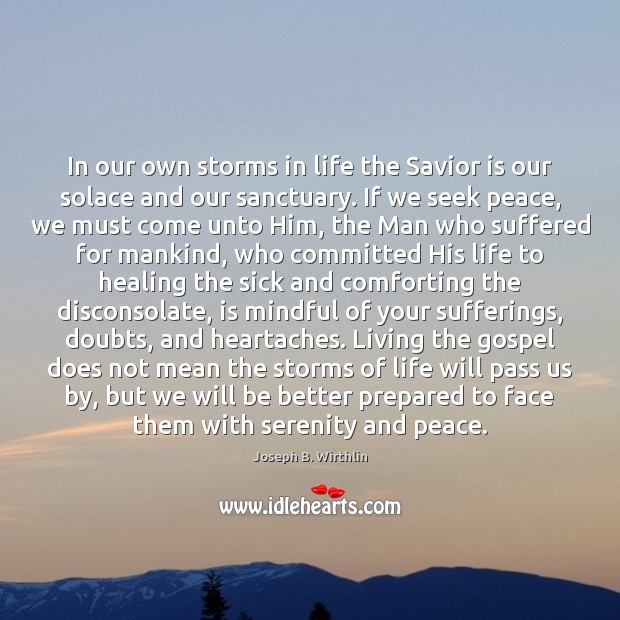 In our own storms in life the Savior is our solace and 