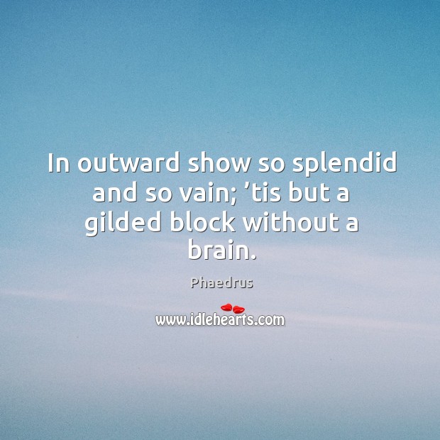 In outward show so splendid and so vain; ’tis but a gilded block without a brain. Phaedrus Picture Quote
