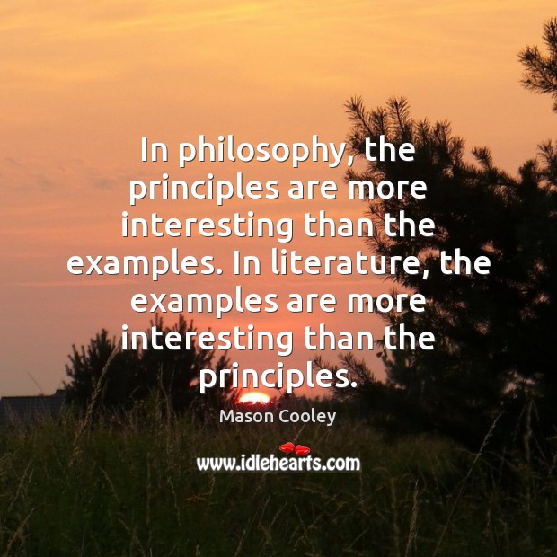In philosophy, the principles are more interesting than the examples. In literature, Image