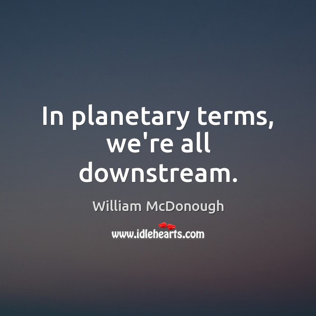 In planetary terms, we’re all downstream. William McDonough Picture Quote