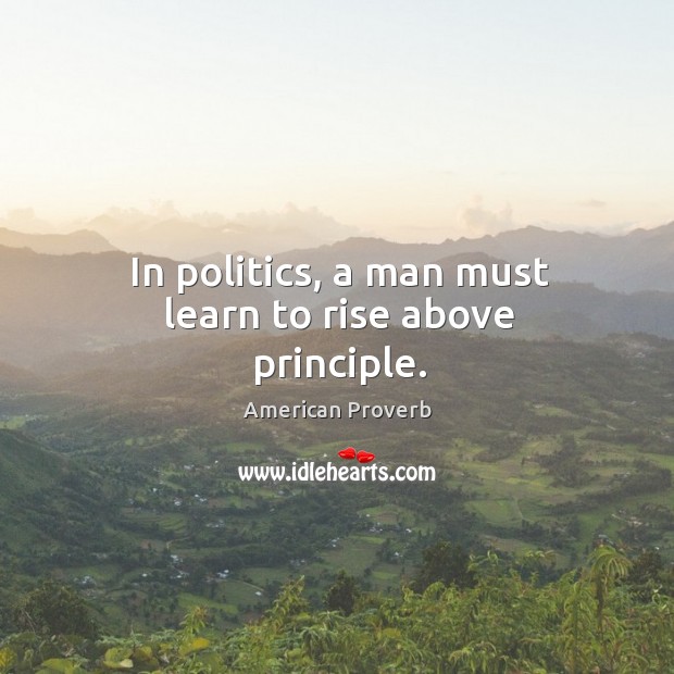 In politics, a man must learn to rise above principle. American Proverbs Image