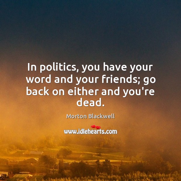 In politics, you have your word and your friends; go back on either and you’re dead. Politics Quotes Image