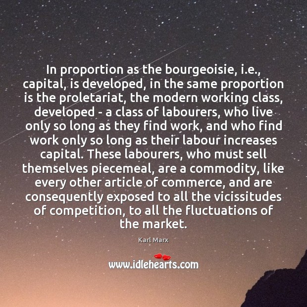 In proportion as the bourgeoisie, i.e., capital, is developed, in the Karl Marx Picture Quote