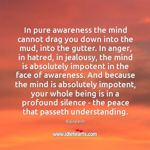 In pure awareness the mind cannot drag you down into the mud, Rajneesh Picture Quote