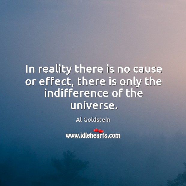 In reality there is no cause or effect, there is only the indifference of the universe. Al Goldstein Picture Quote