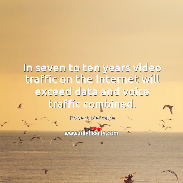 In seven to ten years video traffic on the internet will exceed data and voice traffic combined. Image
