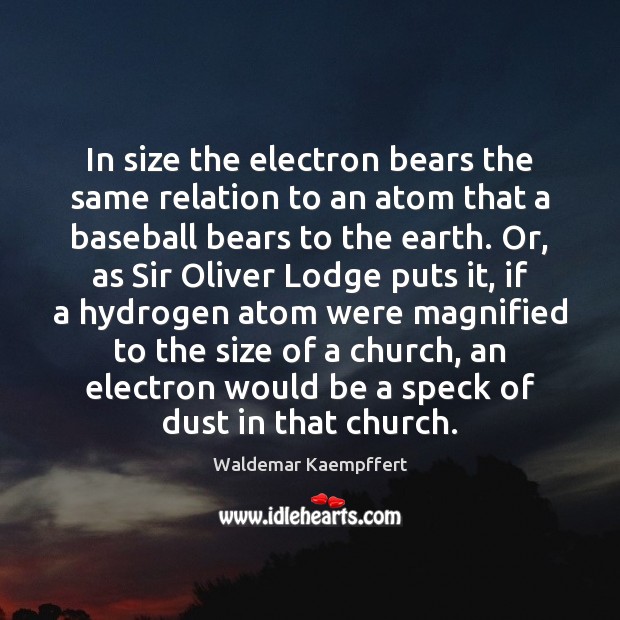 In size the electron bears the same relation to an atom that Image