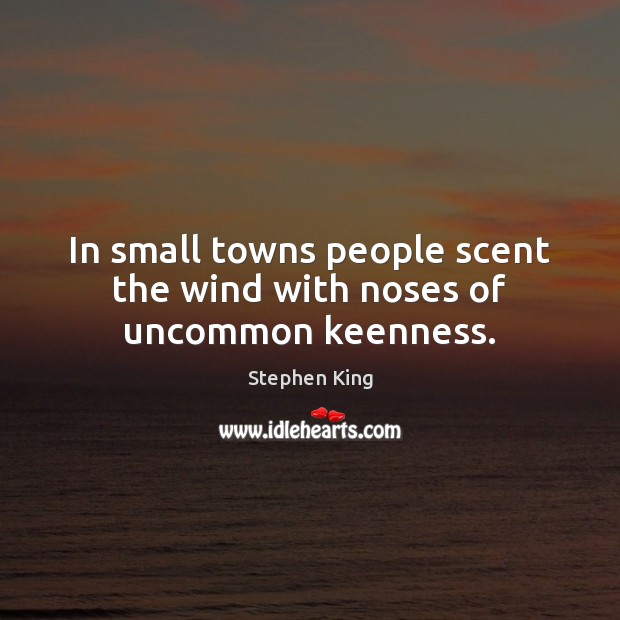 In small towns people scent the wind with noses of uncommon keenness. 