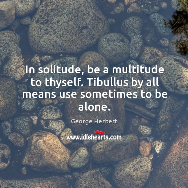 In solitude, be a multitude to thyself. Tibullus by all means use sometimes to be alone. George Herbert Picture Quote