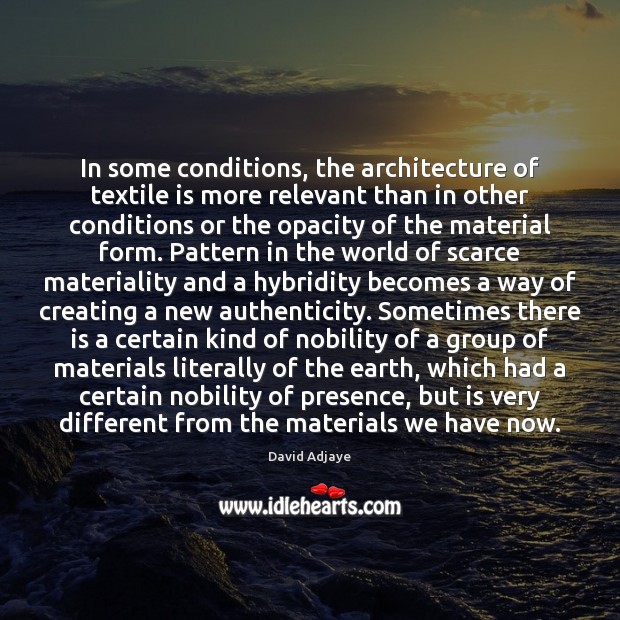 In some conditions, the architecture of textile is more relevant than in David Adjaye Picture Quote