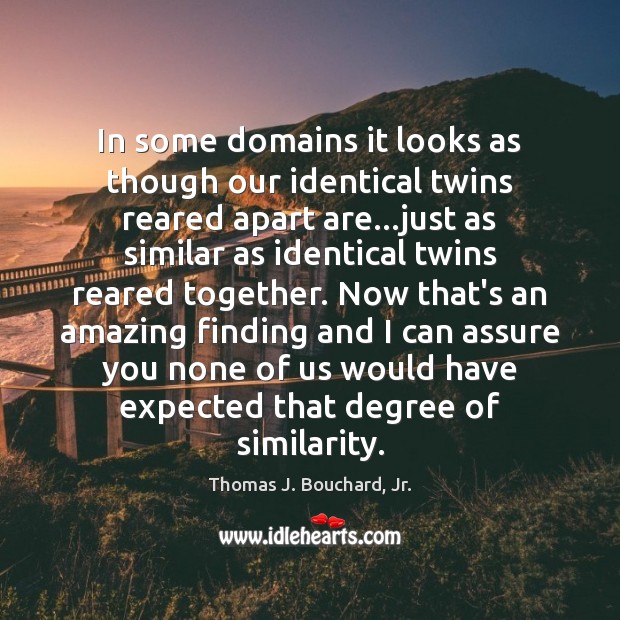 In some domains it looks as though our identical twins reared apart Thomas J. Bouchard, Jr. Picture Quote