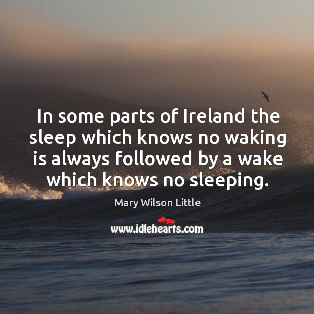In some parts of ireland the sleep which knows no waking is always followed by a wake which knows no sleeping. Mary Wilson Little Picture Quote