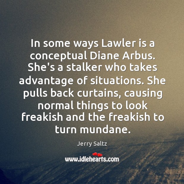 In some ways Lawler is a conceptual Diane Arbus. She’s a stalker Jerry Saltz Picture Quote