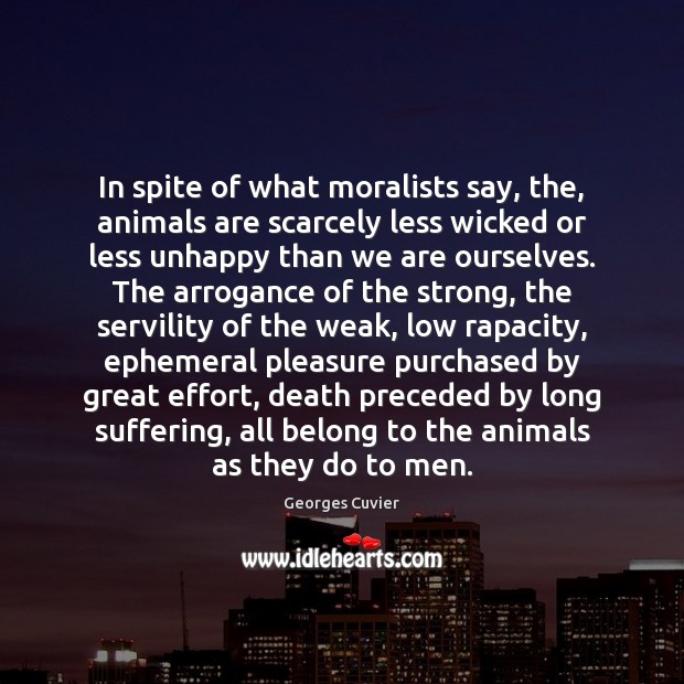 In spite of what moralists say, the, animals are scarcely less wicked Georges Cuvier Picture Quote